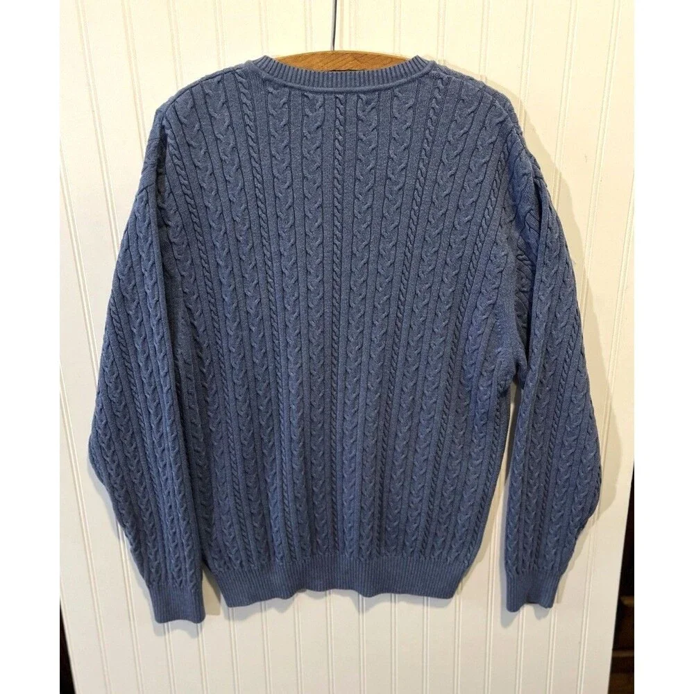 Alex Cannon Cable Knit Sweater  L  Sleeves Crew Neck Denim Blue Preppy Casual XL